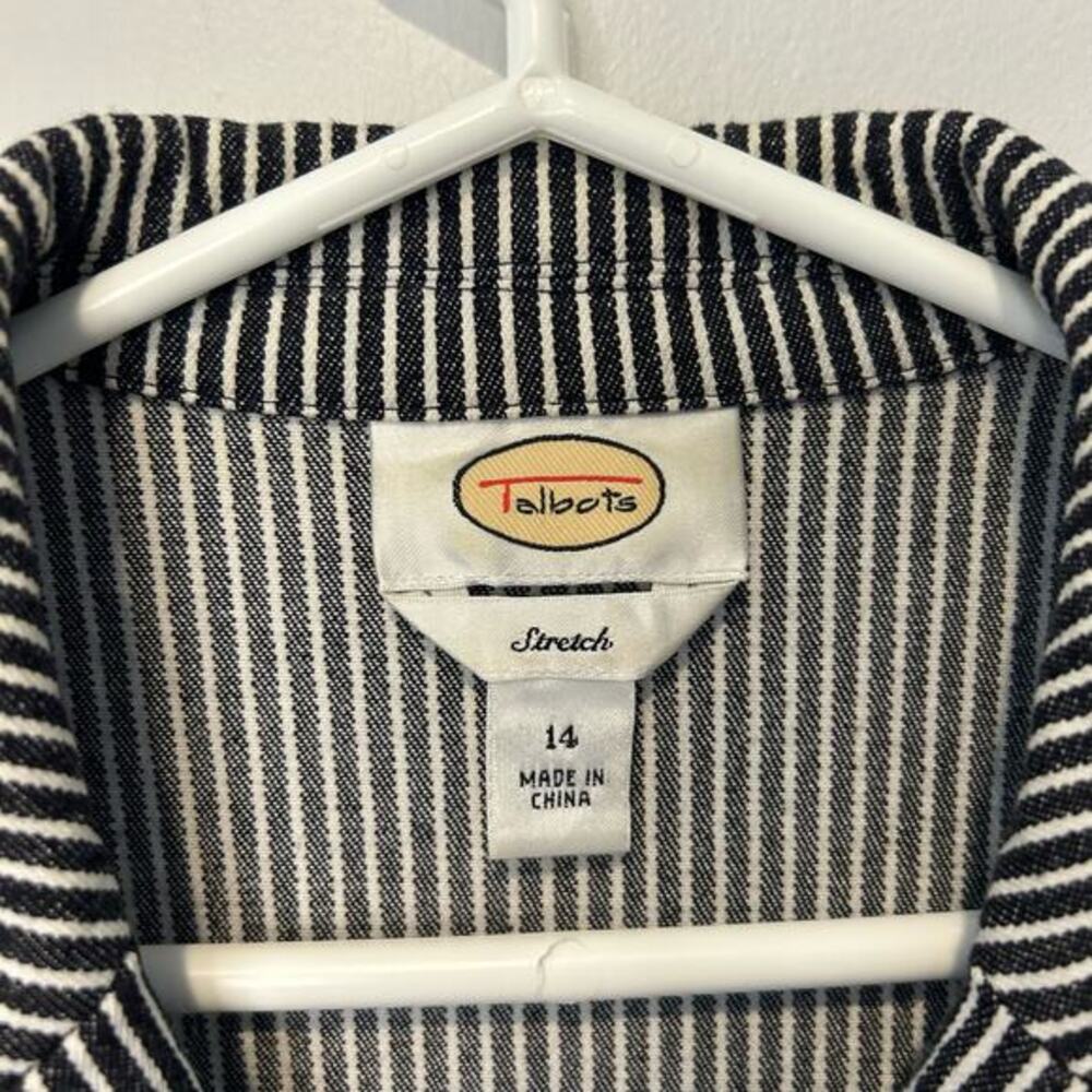 Talbots Womens‎ Denim Navy White Pinstripe Blazer Snap Closure Stretch Sz 14 - Picture 5 of 6